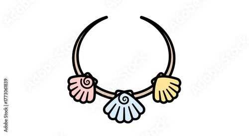 A seashell necklace with pink, blue, and yellow seashell accents that provide a beachy and relaxed summer vibe.