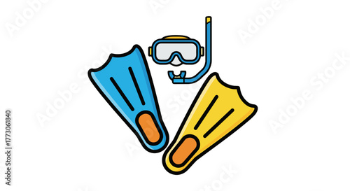 Dive into Adventure: Snorkel, mask, and fins on the scene! Ready for underwater exploration. Dive in and make a splash today!