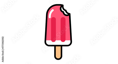 A vibrant pink popsicle, partially eaten, stands out against the transparente background, signaling a sweet and refreshing treat.