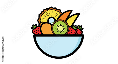 Colorful assortment of fresh, ripe fruits in a bowl. Perfect for a healthy snack or vibrant dessert. Delicious and nutritious.