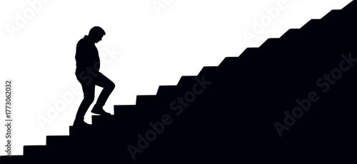 Silhouette of a person climbing a staircase, symbolizing effort, progress, and challenge