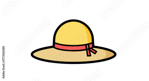 A delightful straw hat with a red ribbon, perfect for sunny days and stylish protection from the sun's rays.