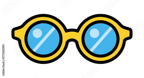 Retro chic: golden-rimmed glasses with azure lenses, blending vintage charm with modern flair and minimalist style.