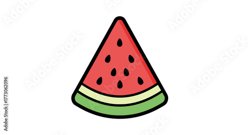 A vibrant, minimalist illustration of a watermelon slice, its red flesh dotted with seeds, perfect summer fruit.