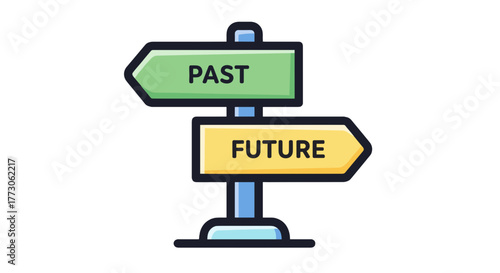 Signpost directs viewers to ponder choices with 'Past' and 'Future' options, fostering a sense of introspection about life.
