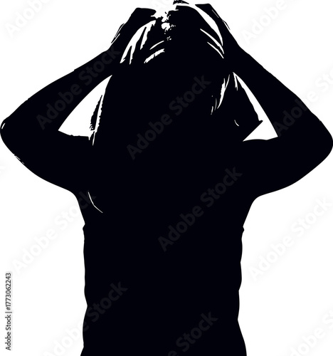 Silhouette of a Frustrated Person with Hands on Head