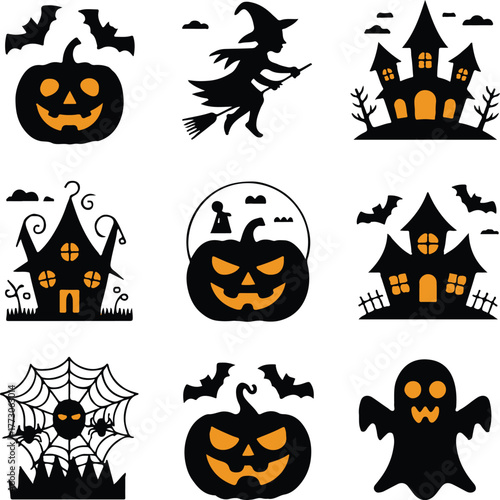 Halloween night silhouette icon bundle