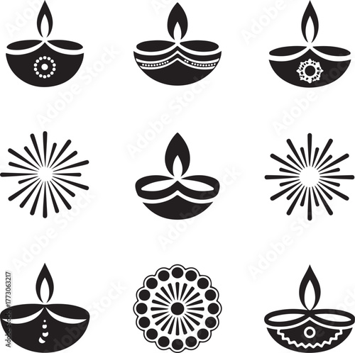 Dipaboli festival celebration icon set