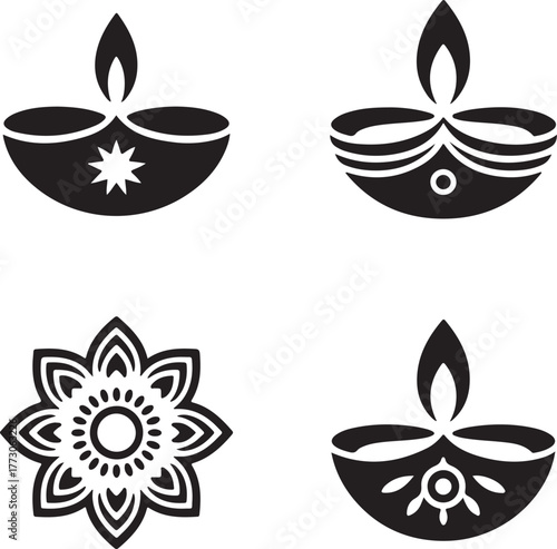 Diwali festival icon set for celebrations