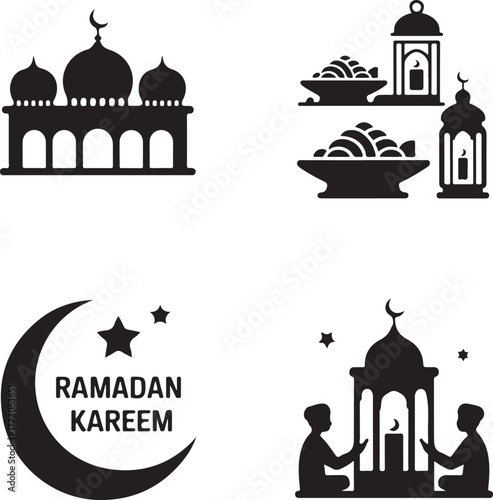 Ramadan islamic festival icon set for cultural celebrations