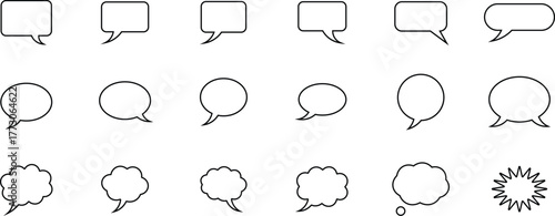 Collection of black outline speech and thought bubbles on white background speech bubble comic