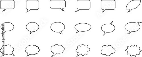 Collection of black outline speech bubbles and thought bubbles on white background talk bubble chat bubble