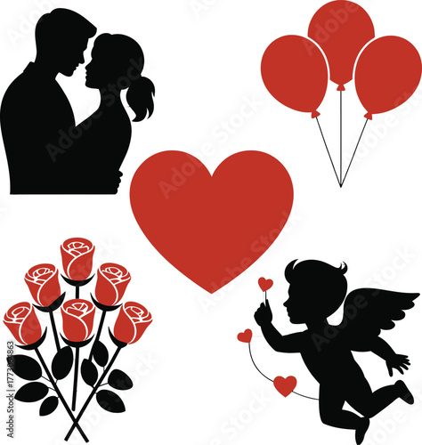 Valentine s day silhouette icon collection