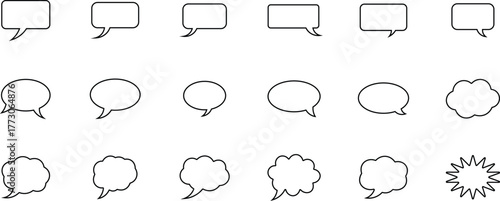 Collection of black outline speech bubbles and thought bubbles comic dialogue