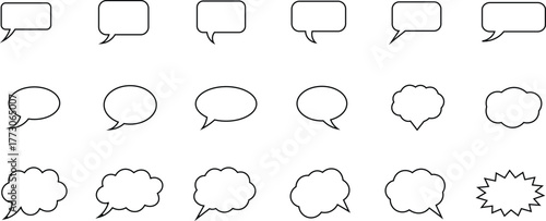 Collection of black outline speech bubbles and thought clouds on white background thought bubble comic 1