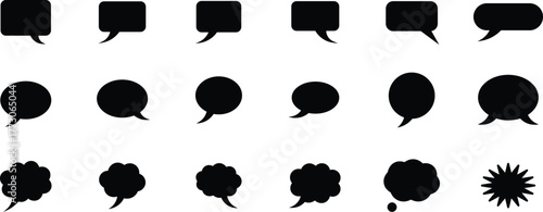 Collection of black speech bubbles and thought bubbles on white background talk bubble chat bubble