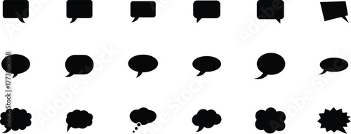 Collection of diverse black speech bubbles and thought clouds on white background thought bubble chat