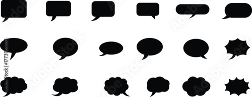 Collection of Black Speech Bubbles and Thought Clouds on White Background thought bubble chat icon
