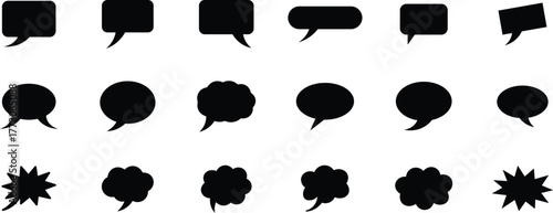 Collection of Black Speech Bubbles and Thought Clouds on White Background thought bubble comic