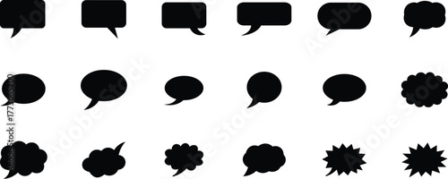 Collection of black speech bubbles and thought clouds on white background thought bubble comic 3