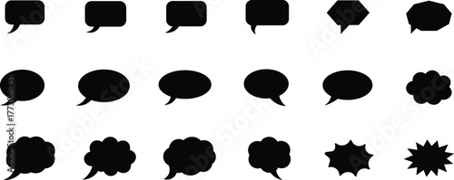Collection of black speech bubbles and thought bubbles in various shapes comic conversation