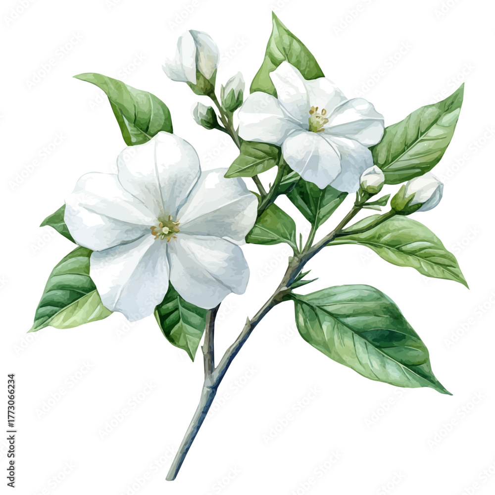 Obraz premium watercolor of Jasmine Flower, vector, isolated on a white background.