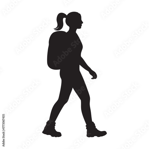 Silhouette of woman hiker outdoor exploration theme