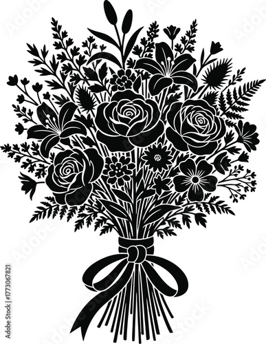 Bouquet silhouette vector of mixed flowers