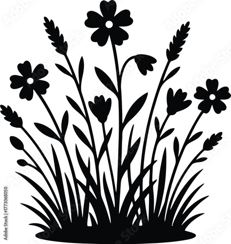 Wildflower silhouette vector of small cluster
