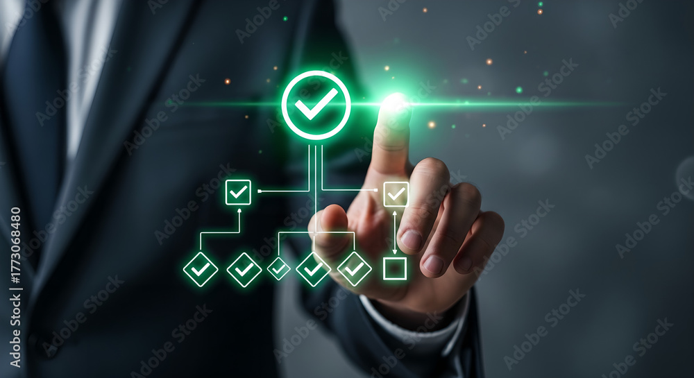 Fototapeta premium Business Success Checklist Concept Green Light Copy Space
