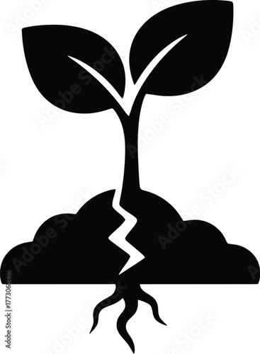 Seedling silhouette vector emerging from ground