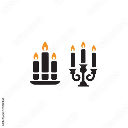 Elegant black candle arrangements with glowing flames a striking silhouette