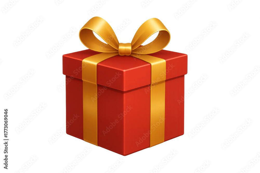 Obraz premium Red gift box with golden ribbon for celebration, holiday, birthday, and special occasion surprises