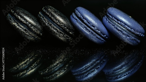 Wallpaper Mural Gothic Still Life Showcasing Black and Metallic Macarons in a Dark Setting Torontodigital.ca