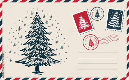 Christmas postcard with tree