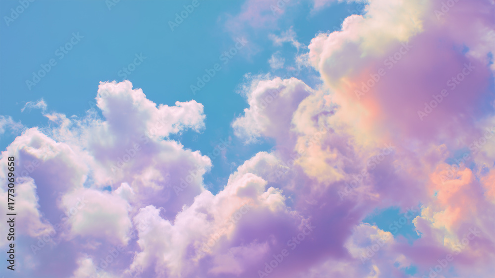 Fototapeta premium 空に浮かぶ虹色のパステル雲