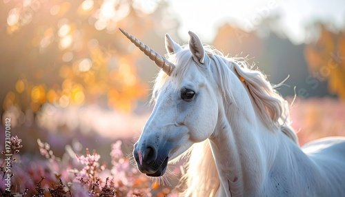 Wallpaper Mural White unicorn in the field Torontodigital.ca