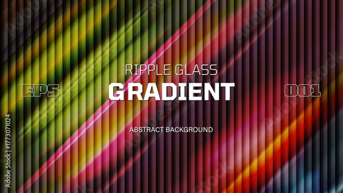 Abstract ripple glass distortion with vibrant gradients smooth fluted vertical lines, Reeded dynamic design blending bright colors, Vector geometric prism effects, Retro iridescent background