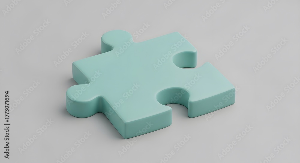 Obraz premium Single Puzzle Piece 3D Rendering: Aqua Green on Gray Background for Problem Solving, Solution, or Teamwork Theme