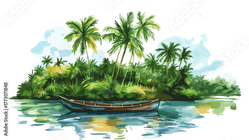 Commewijne River Plantations. Commewijne River Plantations hand drawn watercolor illustration