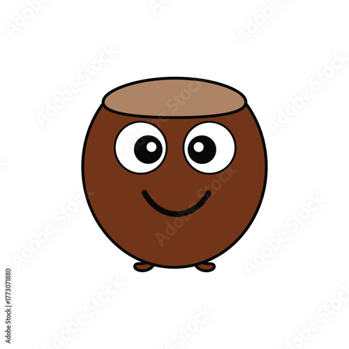 Coconut Mascot with Cute Big Eyes Flat Clean Vector Illustration