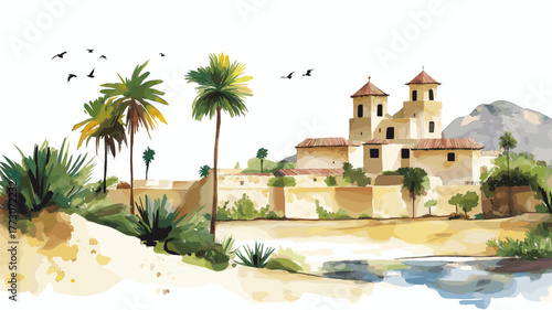 Larco Museum. Larco Museum hand drawn watercolor illustration