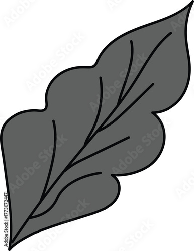 Isolated gray leaf with distinct veins and scalloped edges on a white background simple illustration