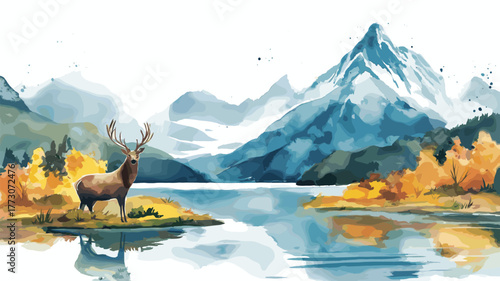 Tierra del Fuego National Park. Tierra del Fuego National Park hand drawn watercolor illustration