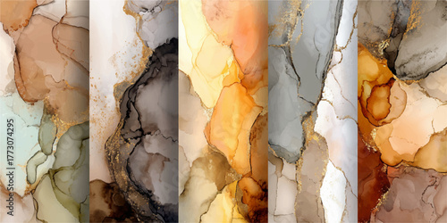 a colorful formations of rocks stacked over the hundreds of years. Marble ink abstract art from exquisite original painting for abstract background .	