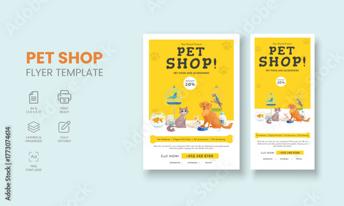 Pet Shop Flyer Template, Pet Accessories Shop Flyer