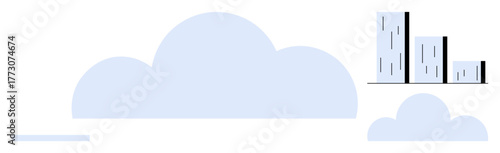 Skyscrapers float above abstract clouds, blending urban development with digital concepts. Ideal for innovation, technology, environment, futuristic ideas, cloud computing, urban planning