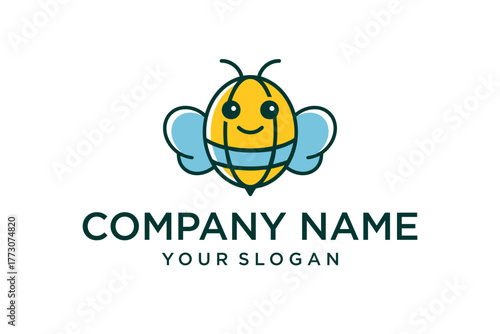 Cute Minimalist Bee Mascot Logo Design for Company Branding