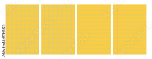 Set of yellow legal pad pages with lined or grid designs