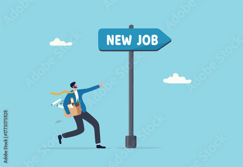 Change to new job, career or opportunity, new challenge to success, improvement or advancement, recruitment or employment concept, businessman employee carrying stuffs changing to new job opportunity.